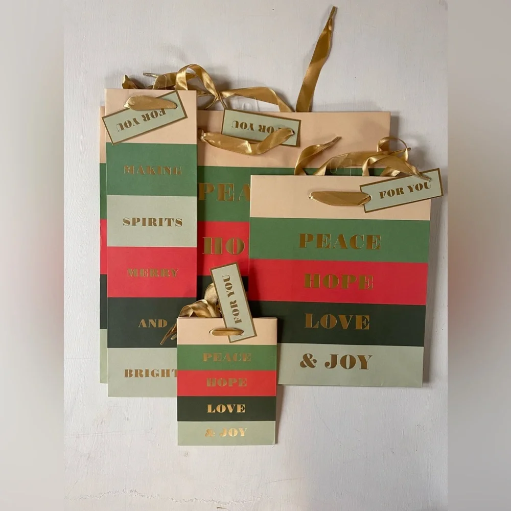 Rifle Paper Co. HOLIDAY Gift Bag Bundle Of 8 : Santa & Peace & Joy Designs